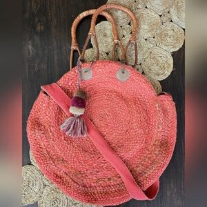 America & Beyond Sunset Boho Round Jute Bag – Woven Oversized Beach Crossbody